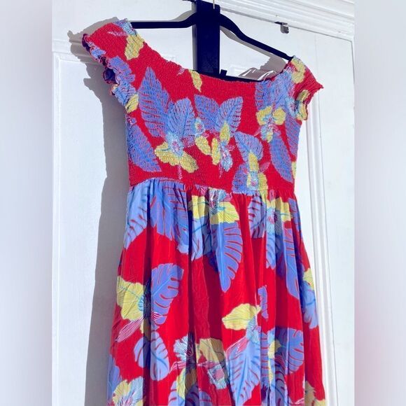 LULU'S Patsy Tropical Floral Smocked Off-Shoulder Maxi Dress Size L - Picture 4 of 12